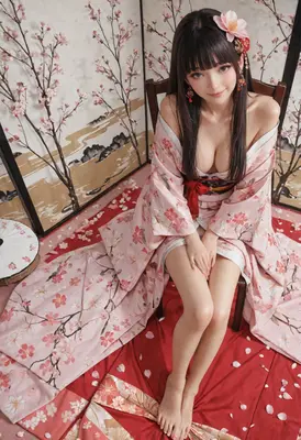 Graceful Beauty in Floral Kimono