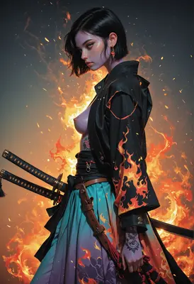 Samurai Warrior Amidst The Burning Flames