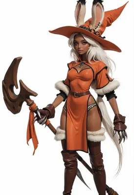 Autumnal Rabbit Witch with Wooden Scythe