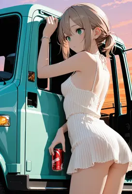 Summer Sunset Beside the Teal Truck