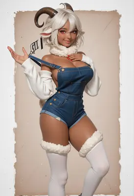 Charming Goat Girl in Denim Overalls