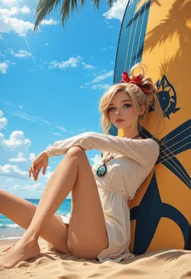 Sunlit Blonde Girl on Tropical Beach