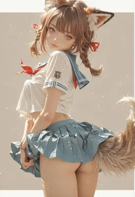 Playful Fox Girl in School Uniform