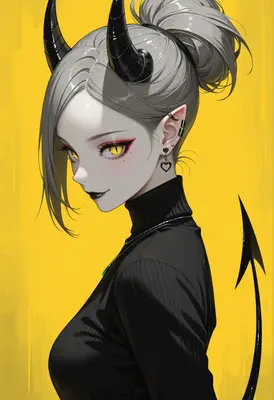 Sultry Demon Girl in Black Turtleneck