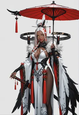 Elegant Samurai with Red Parasol