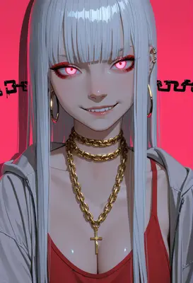 Glow Eyed Girl with Gold Chains