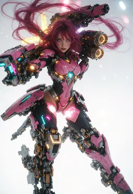 Pink Cybernetic Warrior in Action