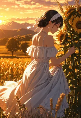 Golden Hour Among The Sunflowers