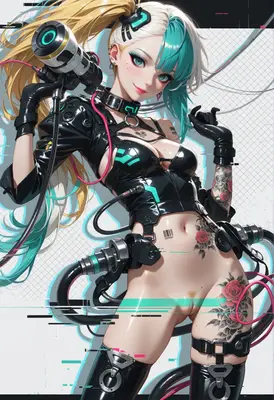 Cybernetic Rose Tattooed Cyborg Warrior