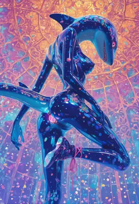 Cosmic Shark Humanoid in Glittering Void