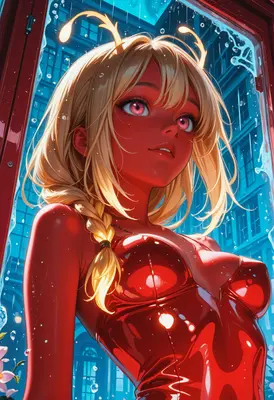 Radiant Red Alien in Rain
