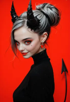 Charming Succubus in Black Turtleneck