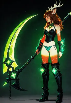 Ethereal Deer Warrior with Glowing Scythe