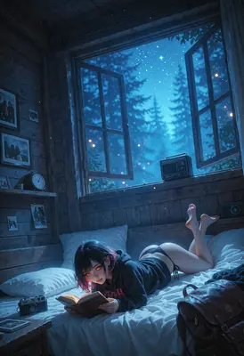 Midnight Reading in a Cozy Cabin