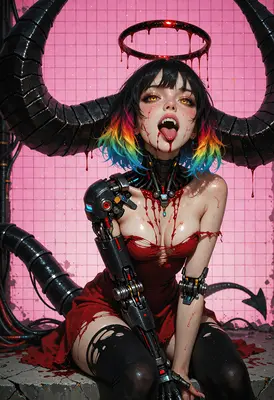 Cybernetic Demon Queen With Bloody Halo