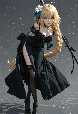 Elegant Blonde Maiden in Black Gown