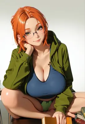 Relaxed Ginger Girl With Reading Glasses