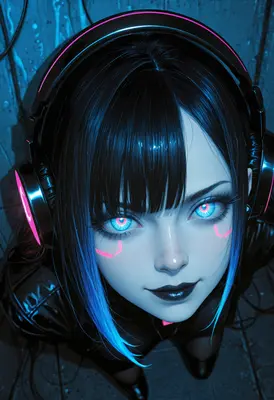 Cyberpunk Girl with Glowing Neon Eyes