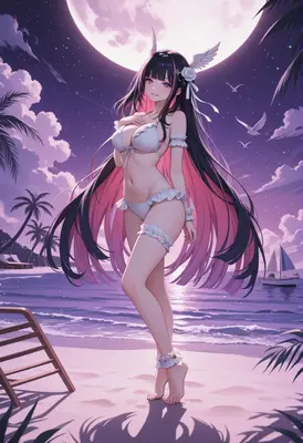 Moonlit Beach Serenity with Winged Maiden