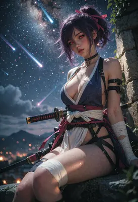 Warrior Under the Starry Night Sky