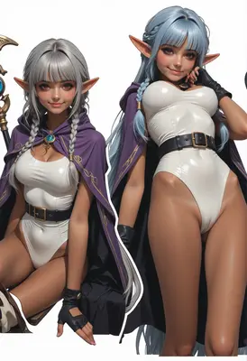 Dual Elven Sorceresses in White Bodysuits