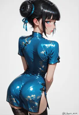 Elegant Beauty in Blue Cheongsam