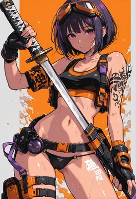 Tactical Swordswoman in Orange Gear