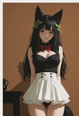 Black Cat Maid With Green Eyes