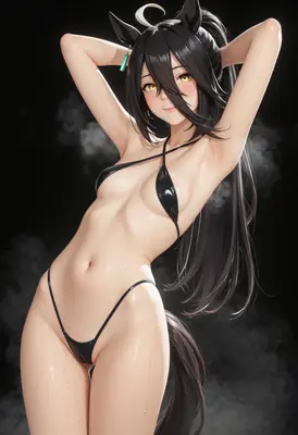 Wet Black Bikini Horse Girl