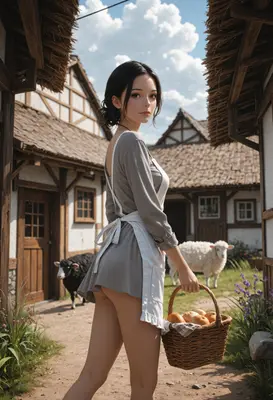 Farm Girl with Basket of Fruit