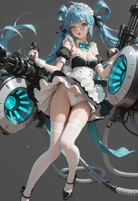 Armed Maid with Futuristic Gatling Guns
