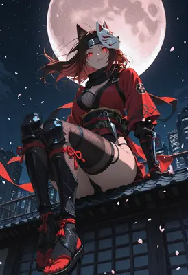 Kitsune Ninja Under the Full Moon