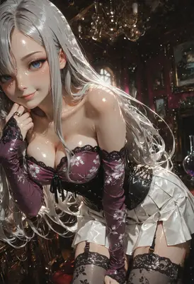 Elegant Silver Haired Beauty in Corset