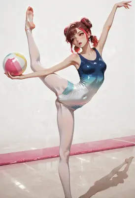 Graceful Gymnast with Beach Ball