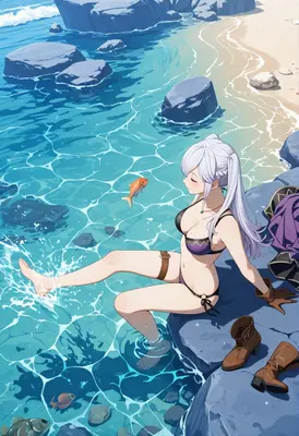 Silver Haired Beauty Resting by Shore