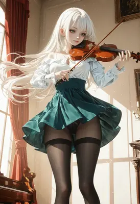 Elegant Violinist with Flowing White Hair
