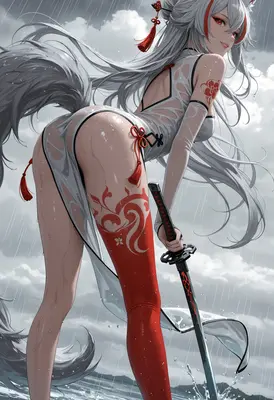 Silver Fox Warrior in the Rain