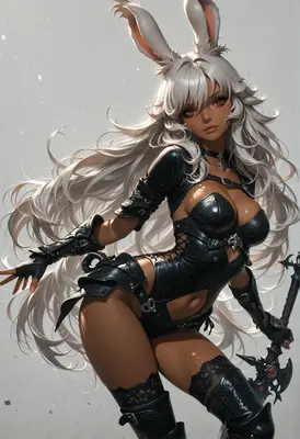 Warrior Bunny Girl in Black Armor
