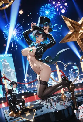 Magical Stage Performer Under Fireworks