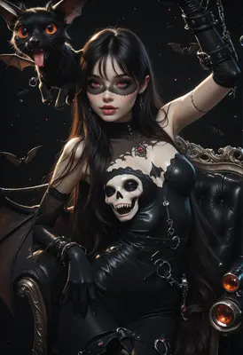 Gothic Queen with Her Bat Familiar