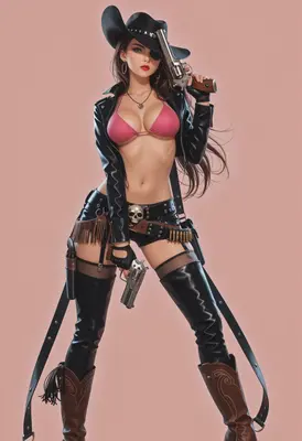 Sultry Cowgirl with Dual Revolvers