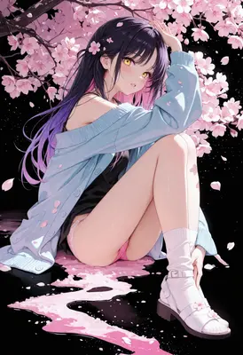 Girl Resting Under Blooming Cherry Blossoms