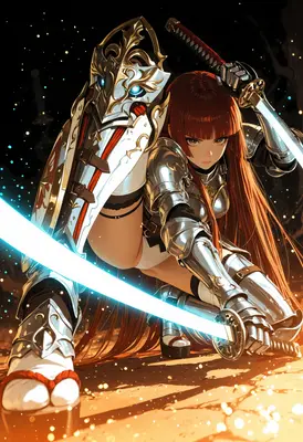 Armored Warrior with Glowing Blades