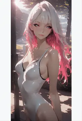 Sunlit Beauty with Pink Streaked Hair