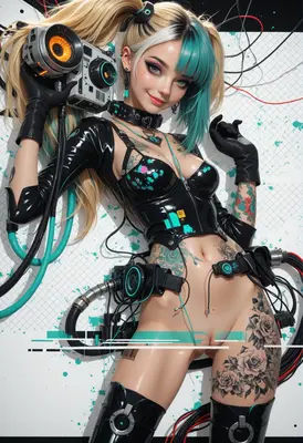 Cybernetic Punk Girl with Neon Accents