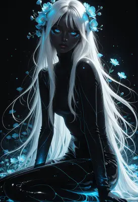 Ethereal Dark Skin Maiden with Flowers