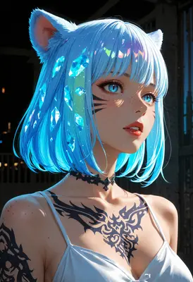 Crystalline Blue Cat Girl Portrait