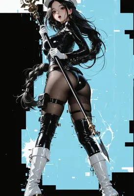 Cybernetic Warrior with Glitch Aesthetic