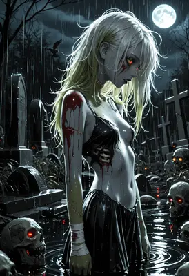 Undead Maiden in a Rainy Graveyard