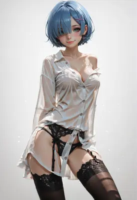 Rem in a Sheer White Shirt